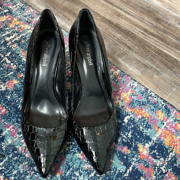 Jeffrey Campbell Pelara Black Patent Pointed Toe Pump Croco - Picture 2 of 10